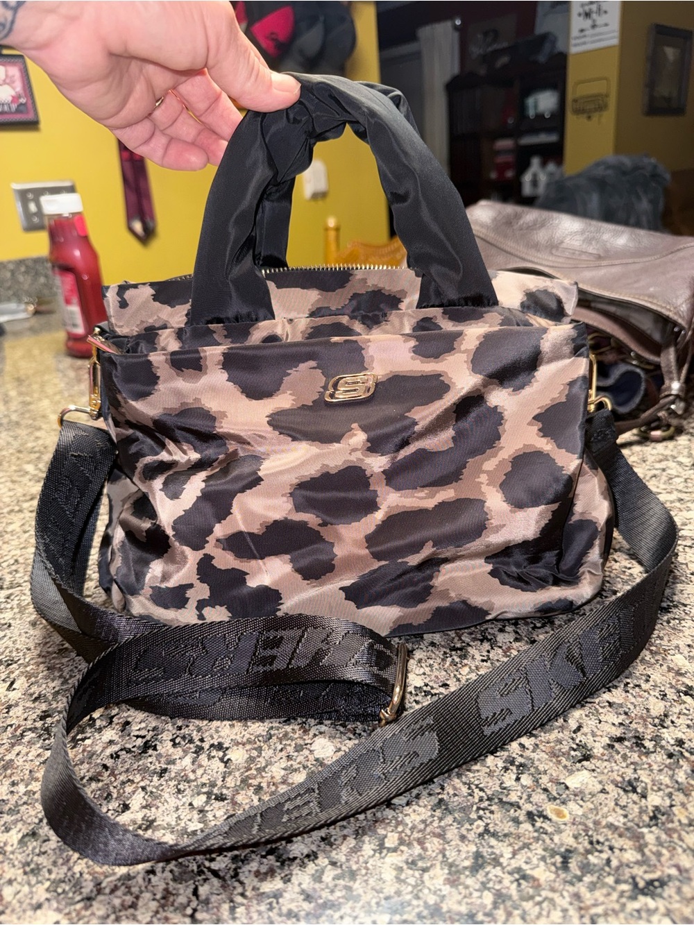 Skechers Leopard Print Crossbody Bag - Black & Tan